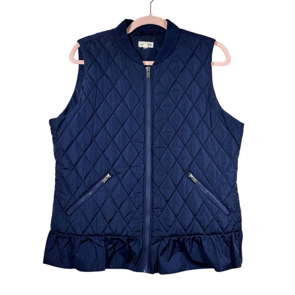 MAISON JULES Navy Blue Thin Ruffle Puffer Vest XL